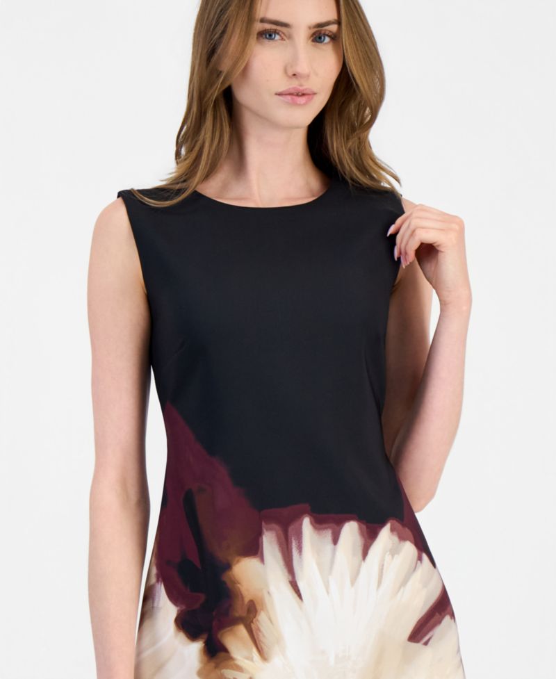 Petite Scuba Floral Print A-Line Midi Dress