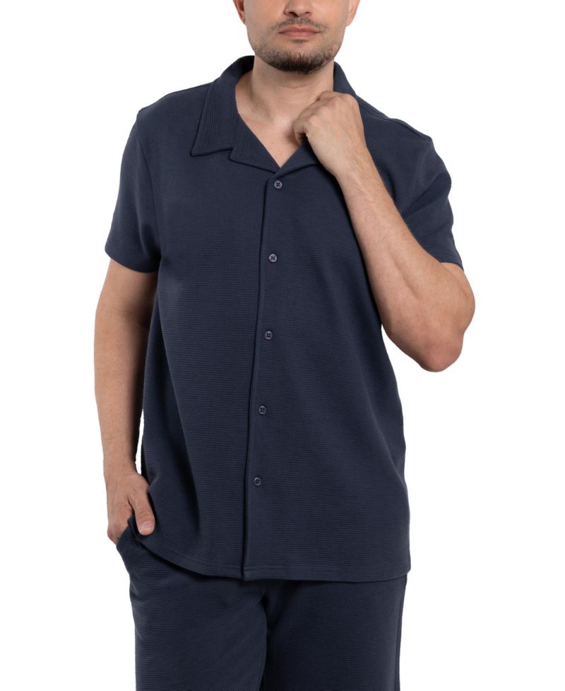 Men's Camp Collar Short Sleeve Textured Button-Up Shirt