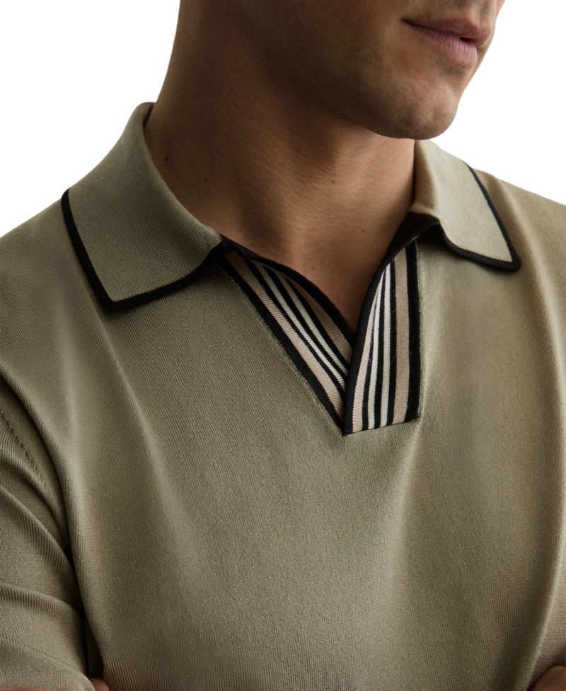 Men's Poole Compact-Knit Stripe-Tipped Regular Fit Polo Shirt