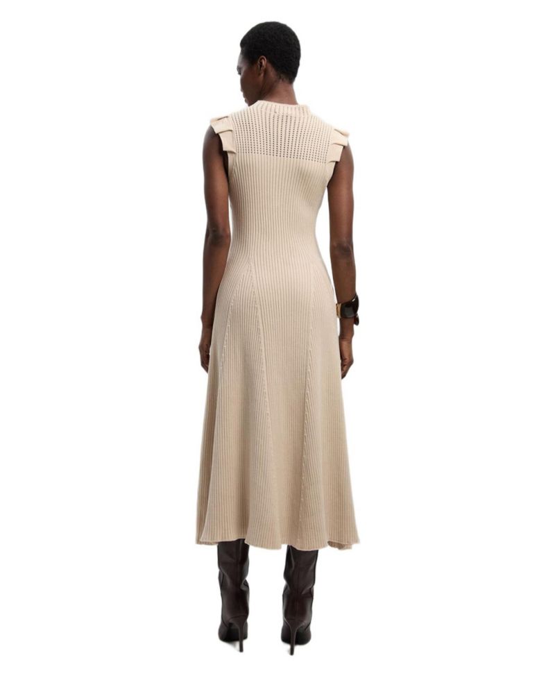 Women's Pointelle Frill Sleeve Knit Midi Dress