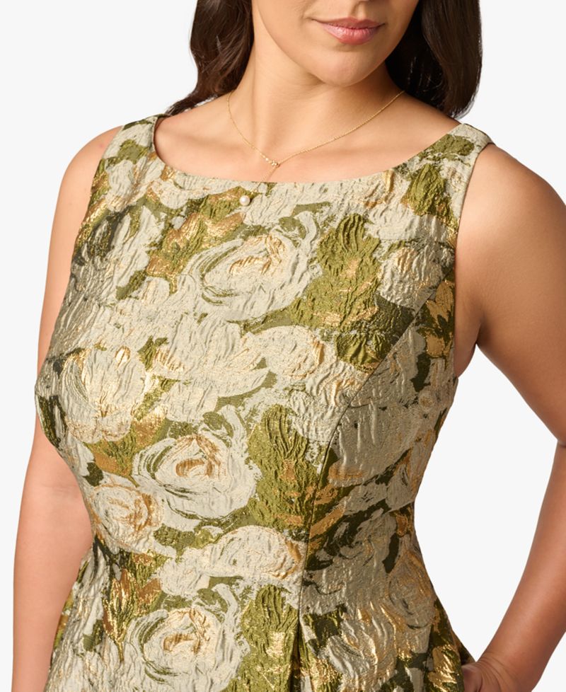 Plus Size Floral Jacquard Boat Neck Midi Dress