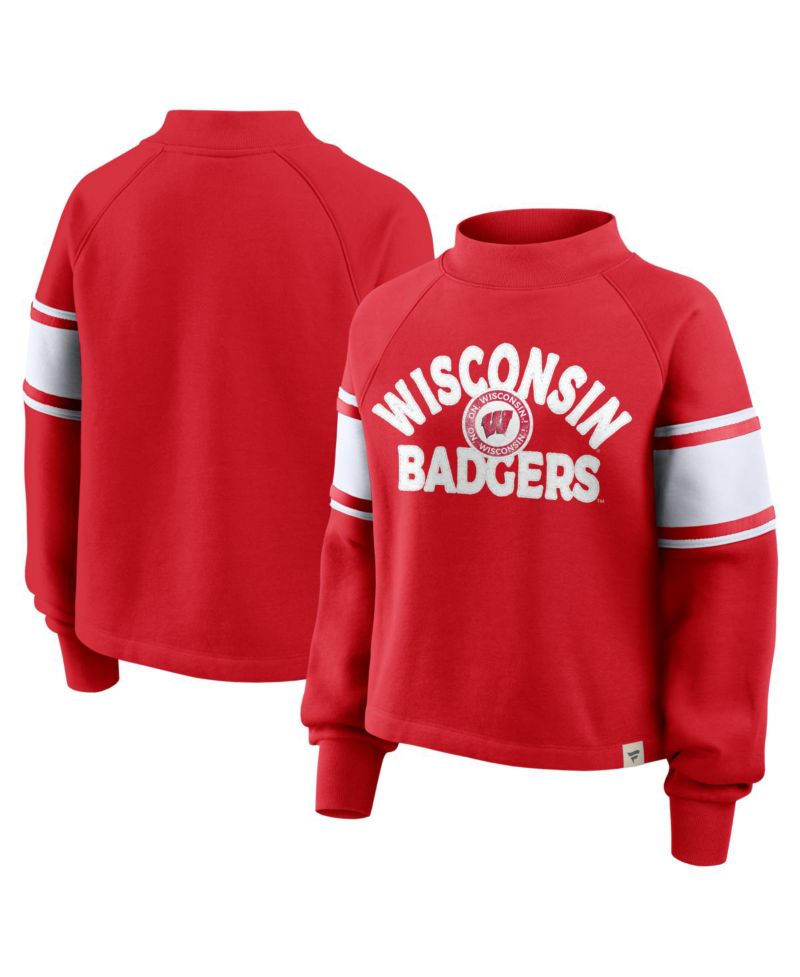 Women's Red Wisconsin Badgers Oversized Hometown Premium Punt Coverage Raglan Pullover Sweatshirt