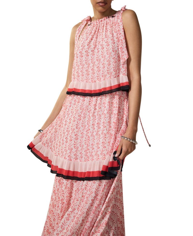 Women's Printed Halter Tiered Midi Dress