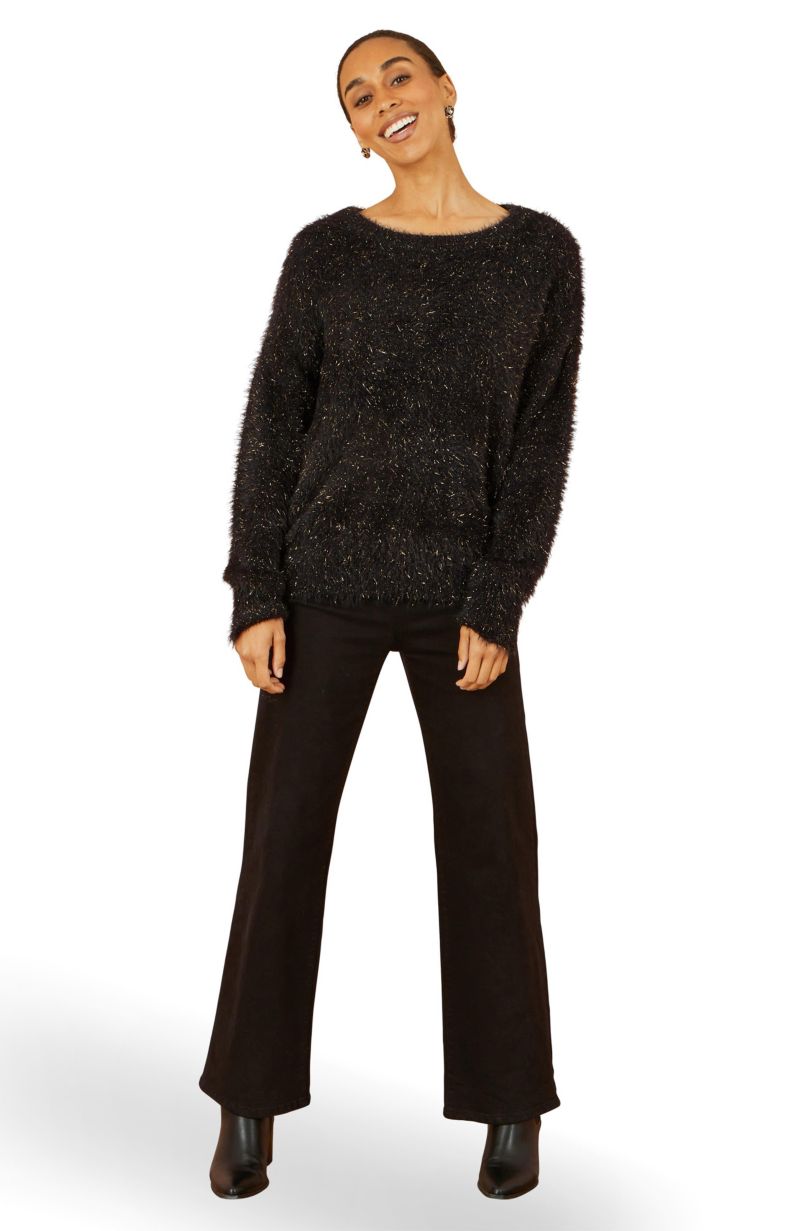 Women's Metallic Fluffy Eyelash Relaxed Jumper