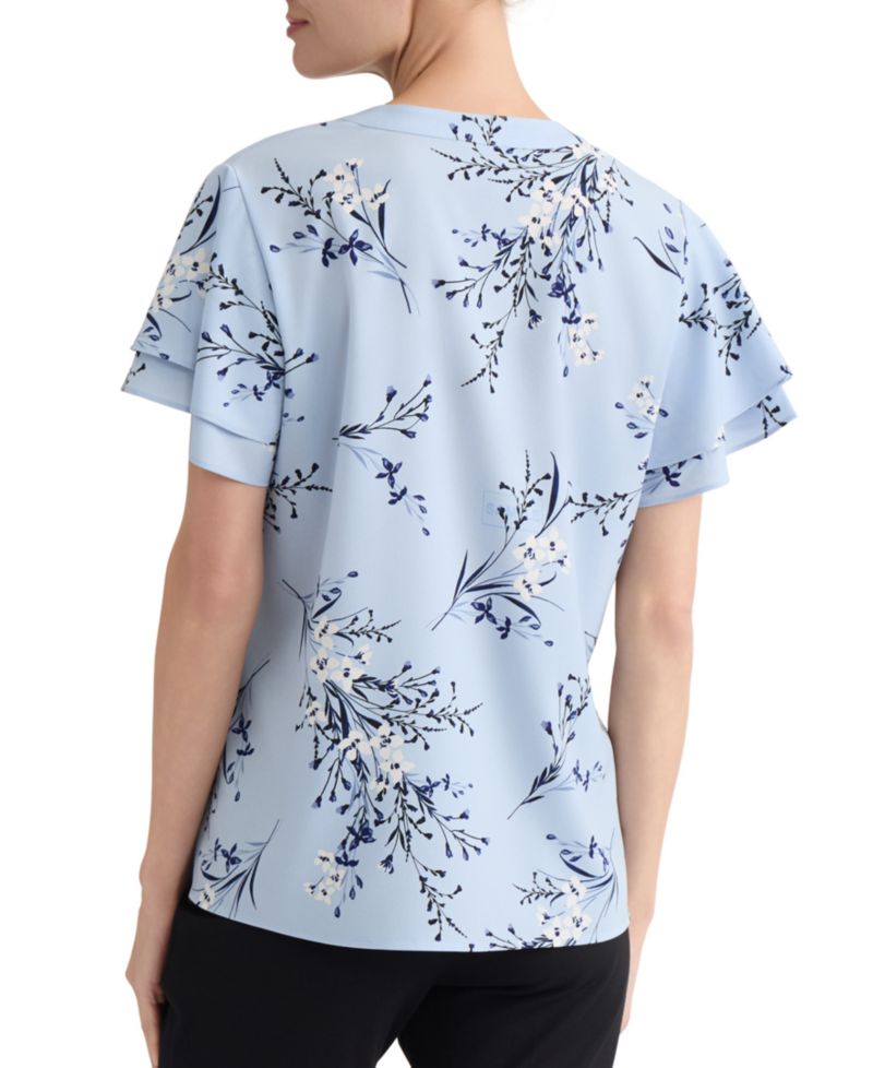 Petite Floral-Print Short-Sleeve Blouse