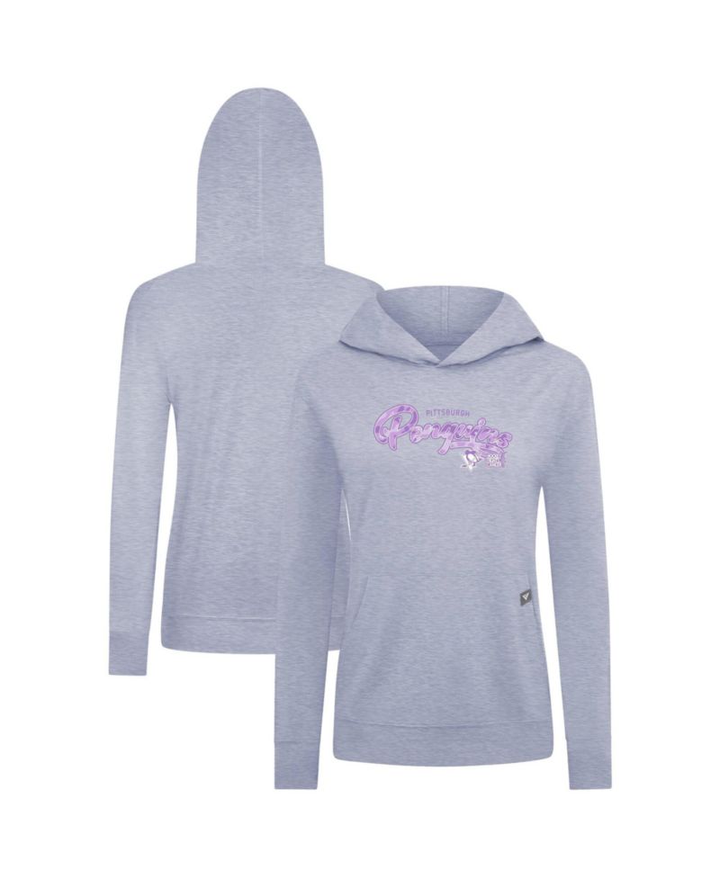 Women's Heather Gray Pittsburgh Penguins Hockey Fights Cancer Relay Pullover Hoodie
