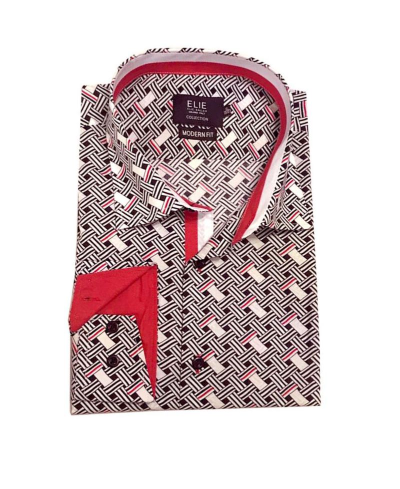 Little Boys Black Slim Fit Print Button-Down Shirt