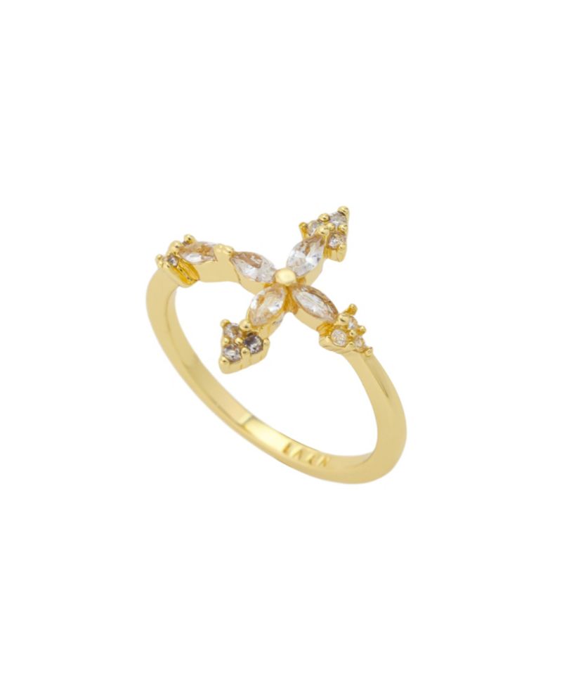 Gold-Tone Cubic Zirconia Cross Ring