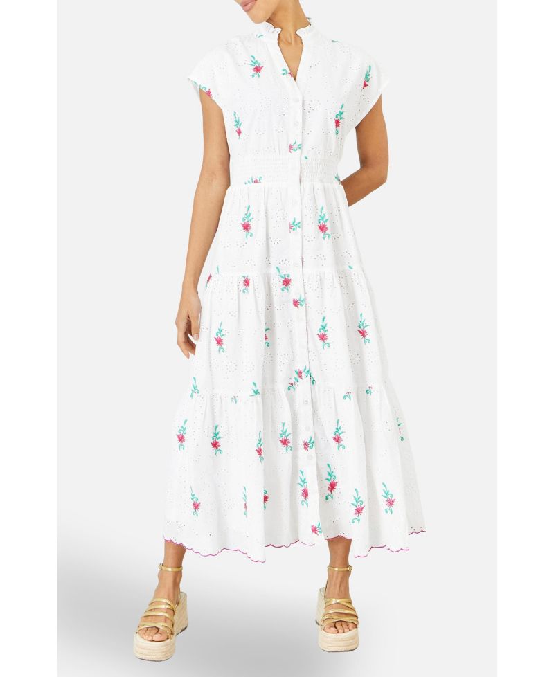 Women's Broderie Anglaise Embroidered Midi Dress