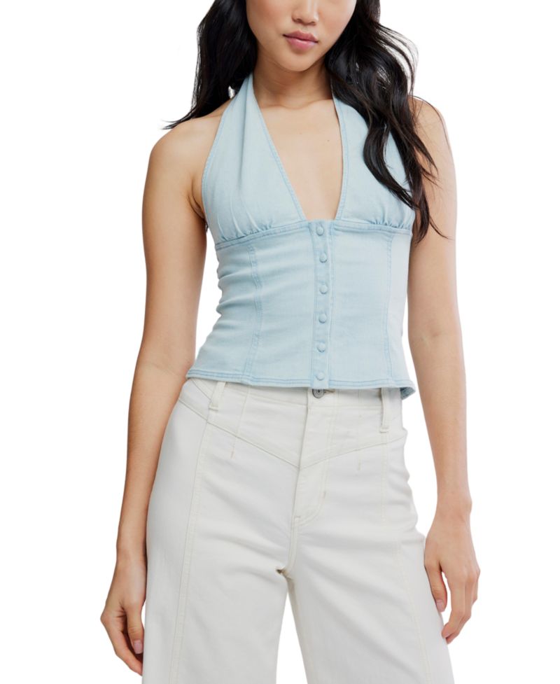 Women's Cotton-Blend Ramona Denim Halter Top