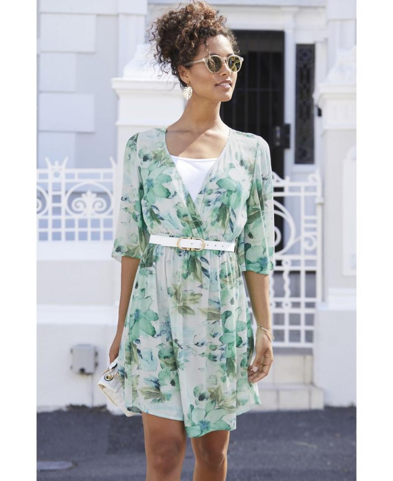 Women's Viscose Floral Print Fit-and-Flare V-Neck Short Dress