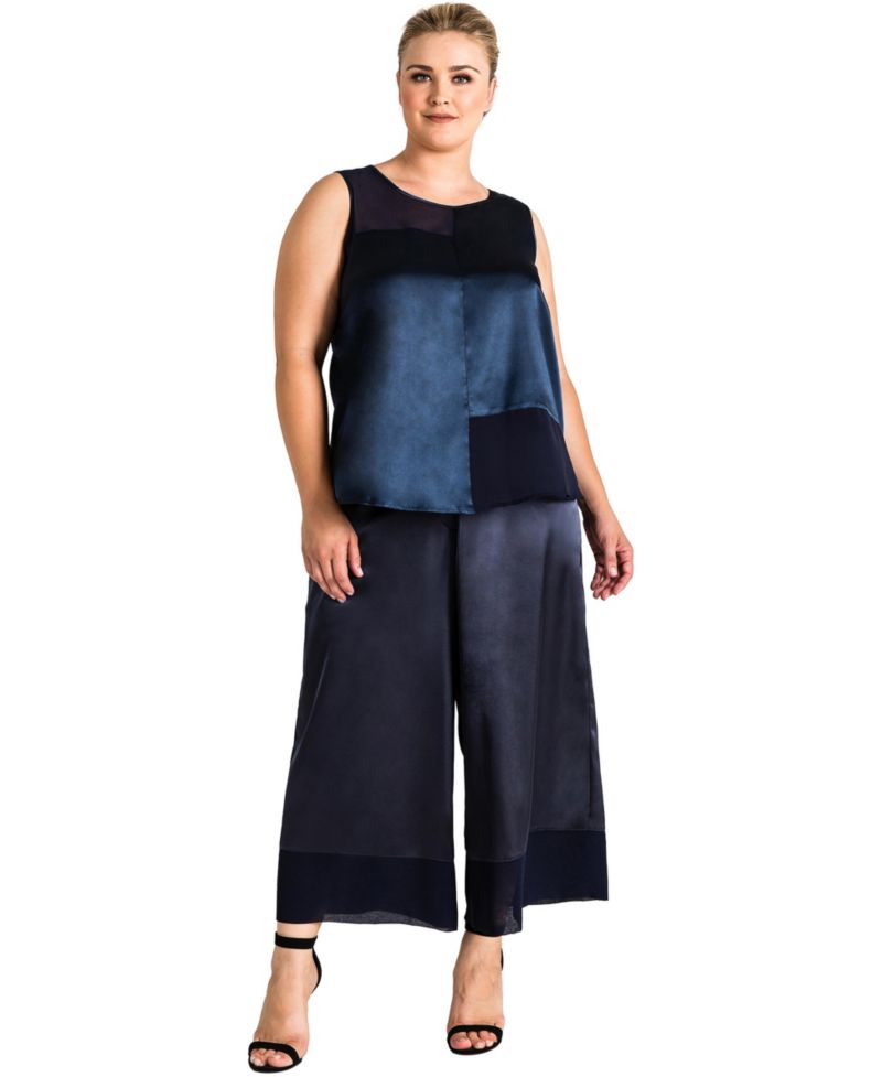 Plus Size Sateen and Chiffon Sleeveless Shirt