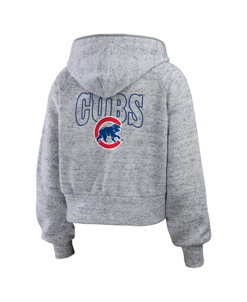 Women's Heather Gray Chicago Cubs Speckled Fleece Cropped Full-Zip Hoodie