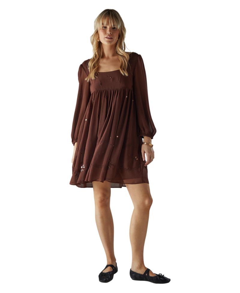 Women's Hand Embellished Square Neck Mini Dress