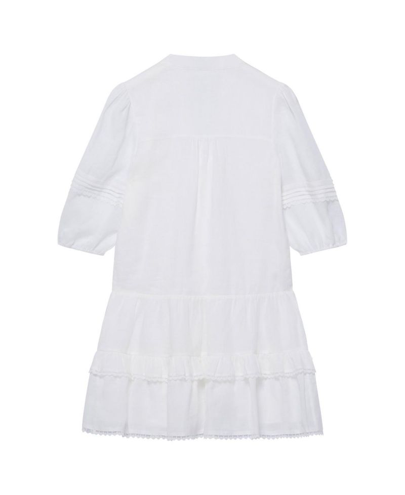 Women's Ruffle V-Neck Short-Sleeve Ramie Mini Dress