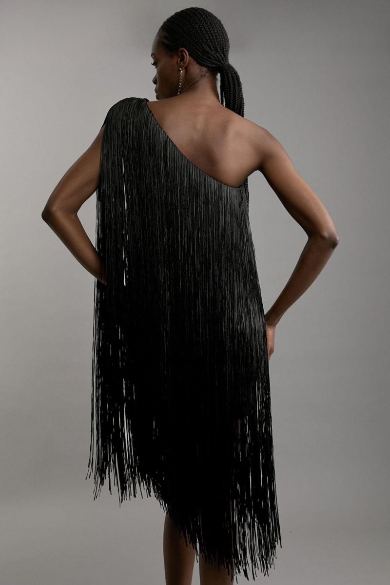 Women's Asymmetric Draped Fringe Mini Dress