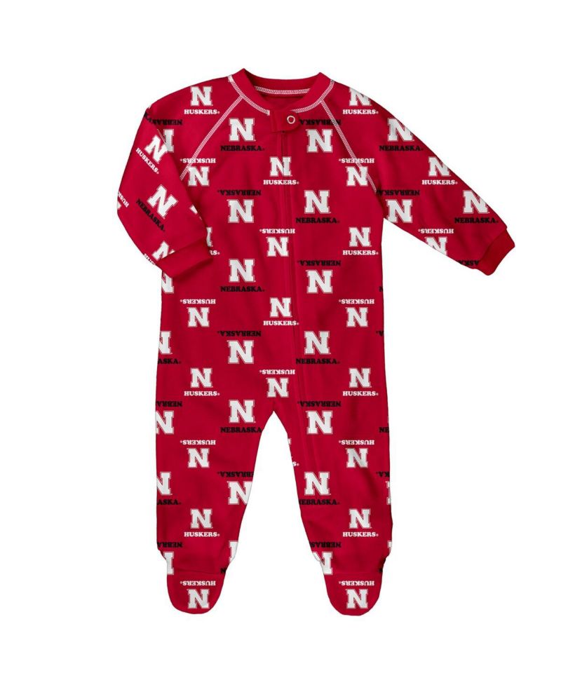 Baby Boys and Girls Scarlet Nebraska Huskers All-Over Print Raglan Full-zip Coverall