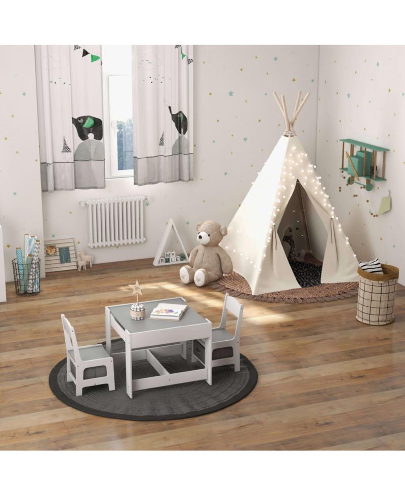 Kids Table Chairs Set with Storage Boxes Blackboard Whiteboard Drawing