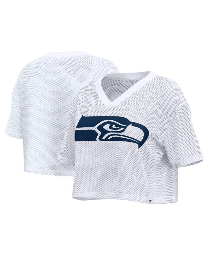 Women's Seattle Seahawks Oversized Mesh Cropped V-Neck Jersey