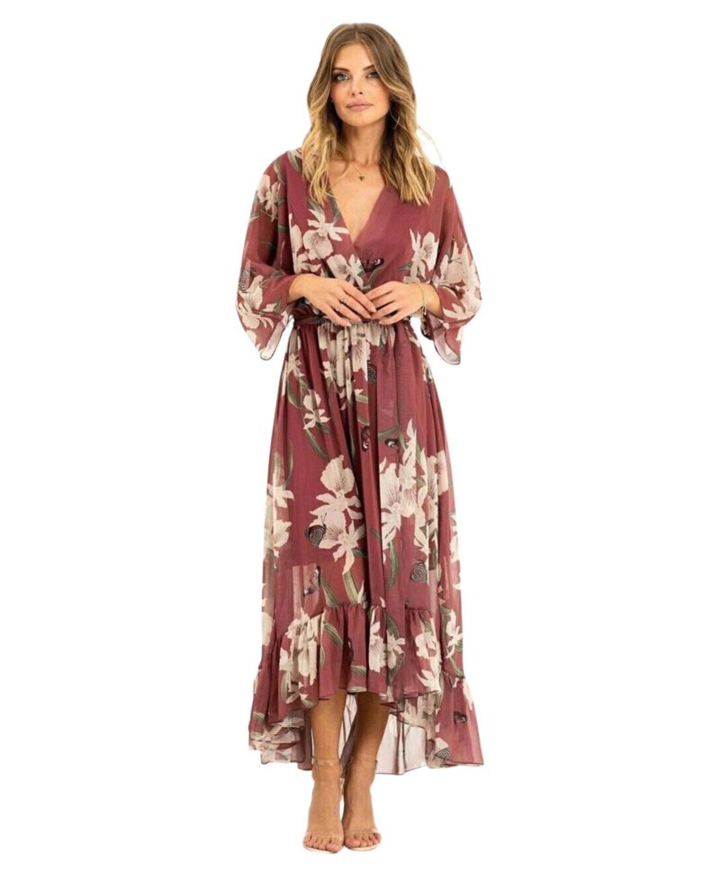 Women's Floral Print Midi Wrap Dress