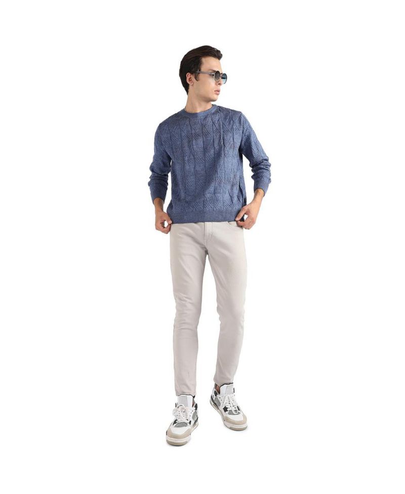Men's Blue Textured Knit Pullover Sweater
