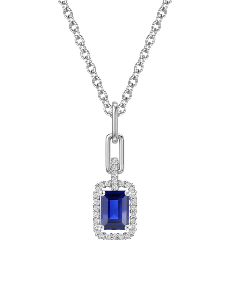 Lab Grown Emerald (3/4 ct. t.w.) & Lab Grown White Sapphire (1/5 ct. t.w.) Necklace in 14k Gold Over Sterling Silver (Also Available in Multi-Stones)