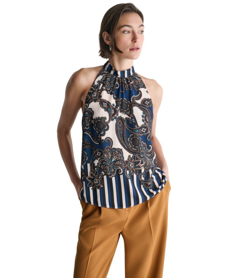 Women's Halter Sleeveless Print Blouse