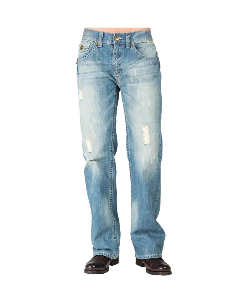 Men's Relaxed Straight Leg Premium Denim Jeans Zipper Trim Pockets