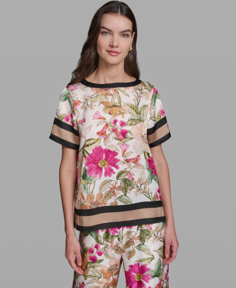Women's Short-Sleeve Floral Printed Top