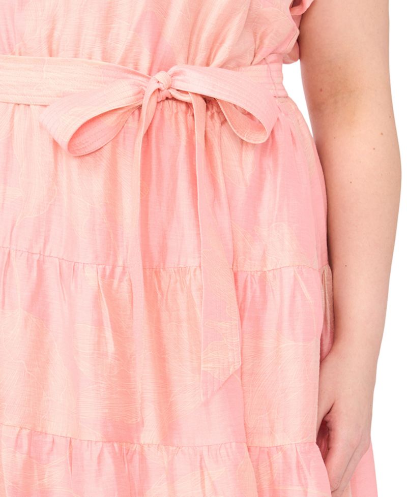 Plus Size Notch-Neck Puff-Sleeve Midi Dress