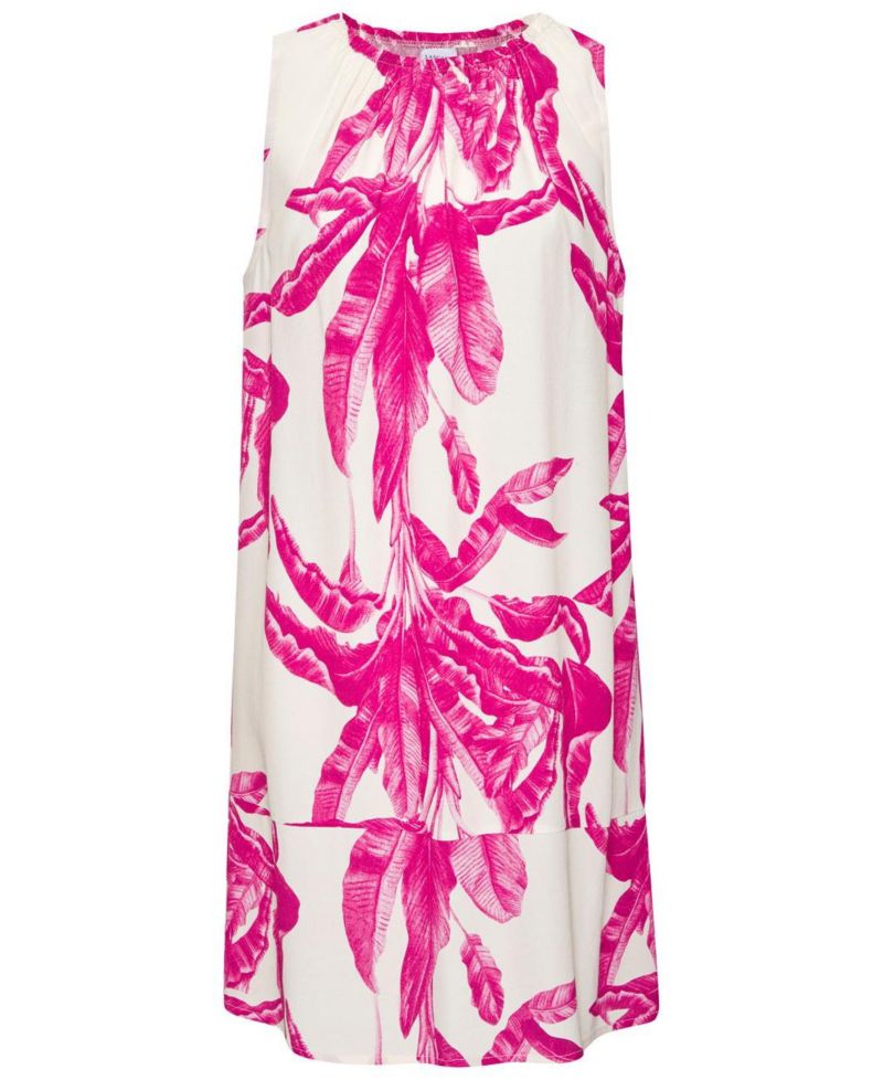 Women's Viscose Tropical Print Ruffle-Trim Shift Short Dress