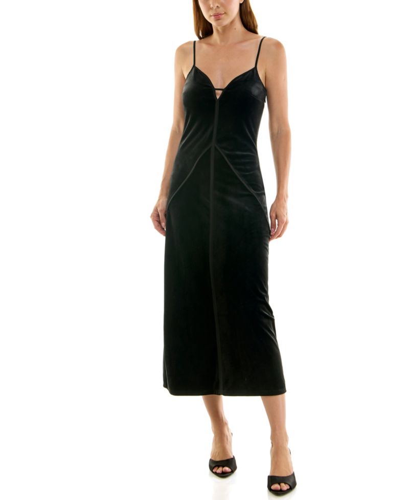 Women's Sleeveless Velvet V-Neck Midi Dress
