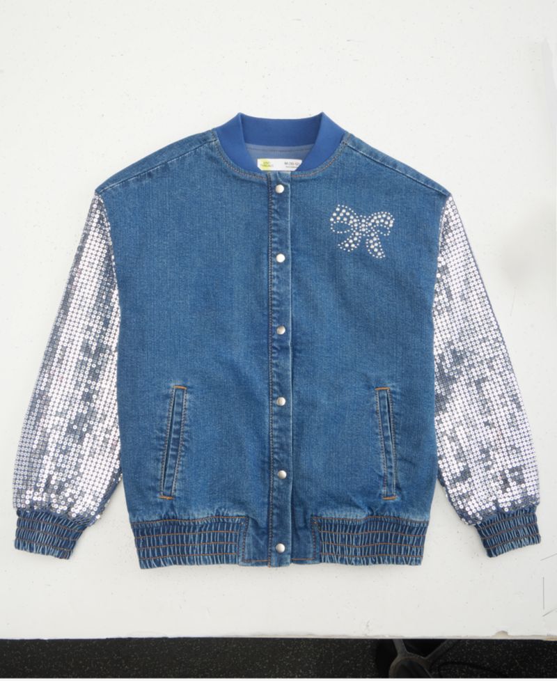 Girls' XS-XL Sequin Bow Denim Jacket
