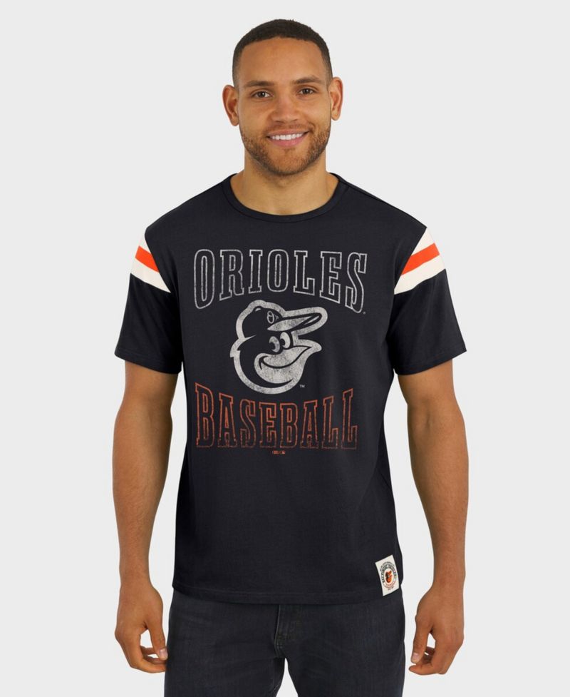 Darius Rucker Collection By Men's Black Baltimore Orioles Distressed Sleeve Stripe T-Shirt