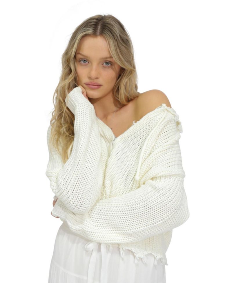 Women's Another Love Fringe Knit Zip Cardigan