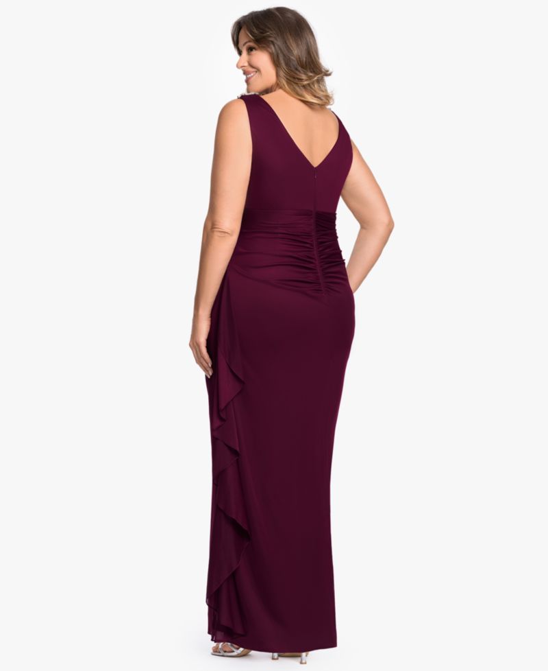 Women's Ruffle Side Cowl Neck Ball Gown