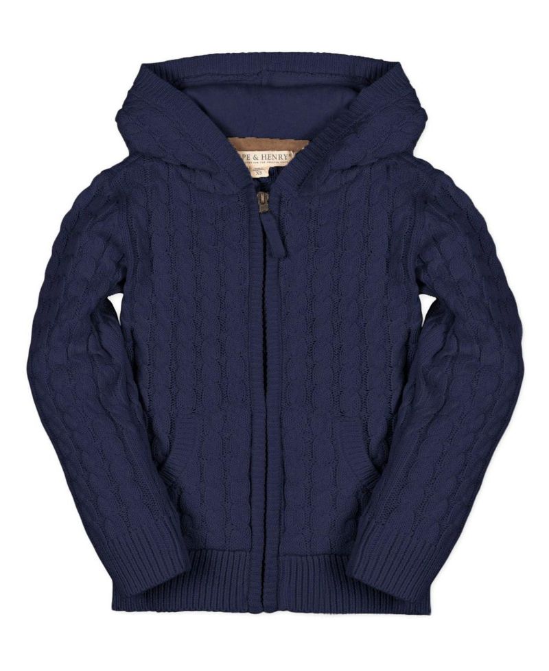 Little Boys (5-7) Organic Full Zip Hooded Sweater with Elbow Patches
