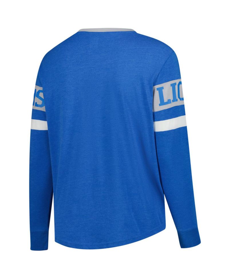 Women's Blue Detroit Lions Plus Size Throwback Lace-Up Long Sleeve T-Shirt