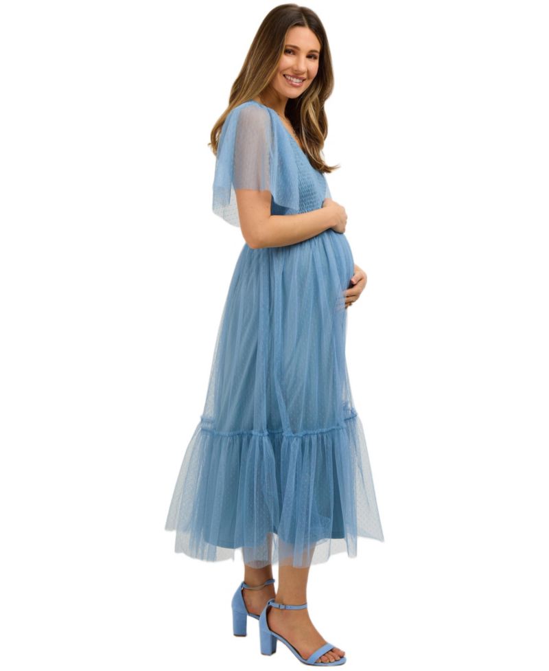 Women's Dotted Tulle Smocked Midi Dress