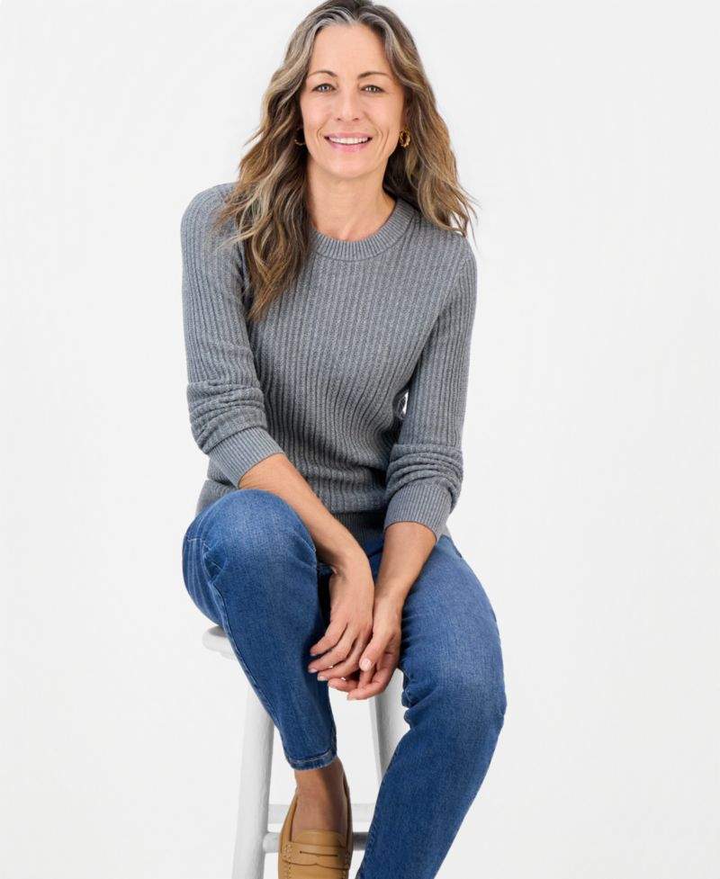 Petite Mix Stitch Crewneck Cotton Sweater, Macy's Exclusive