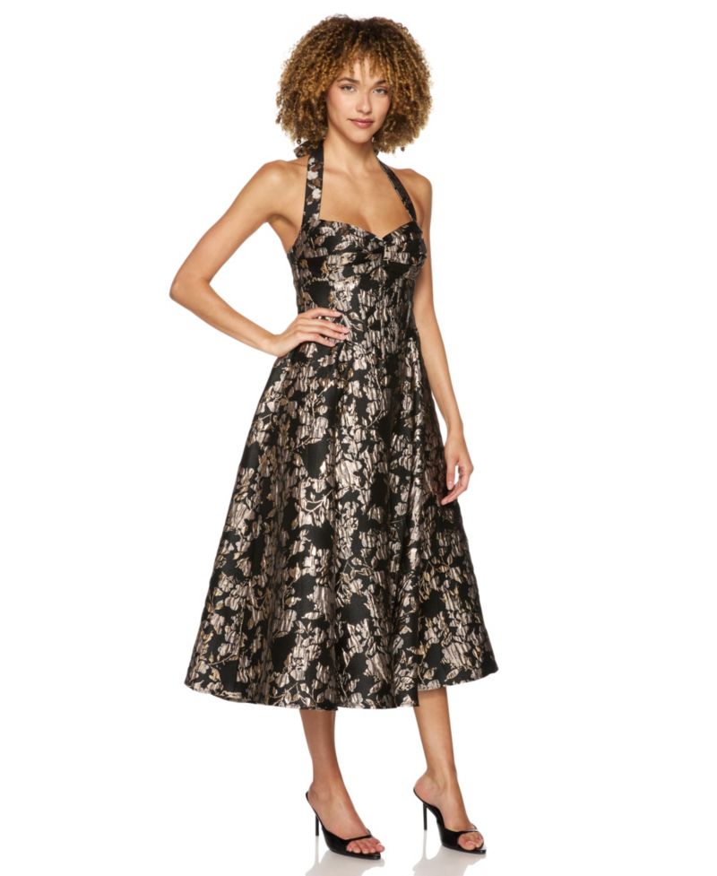 Juniors' Halter Corset-Bodice Midi Dress