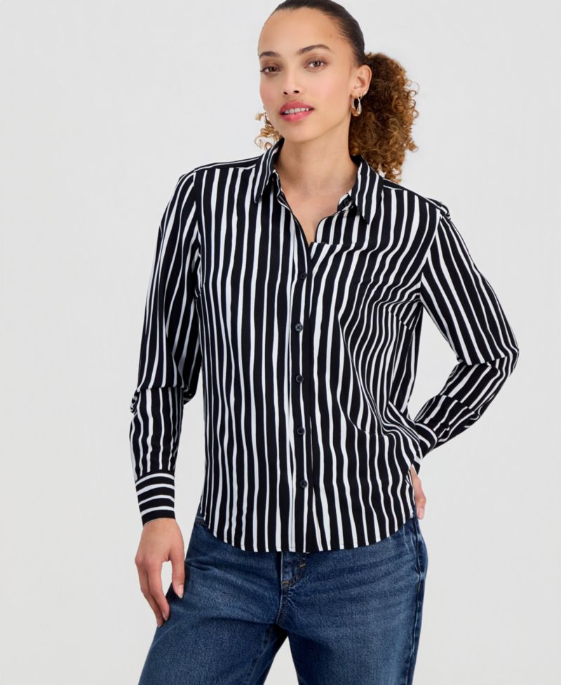 Petite Striped Button-Up Shirt