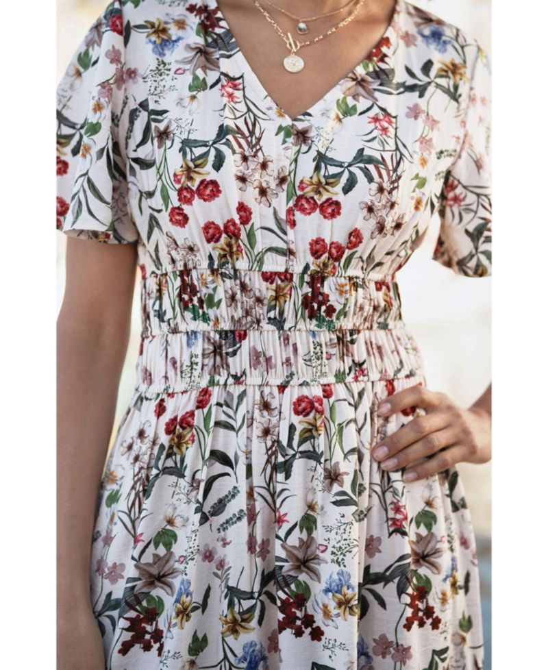 Women's Botanical Print Viscose Midi Dress