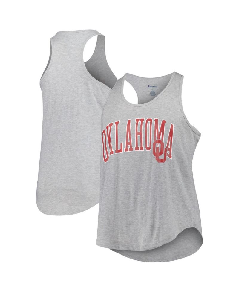 Women's Heather Gray Oklahoma Sooners Arch Logo Racerback Scoop Neck Tank Top