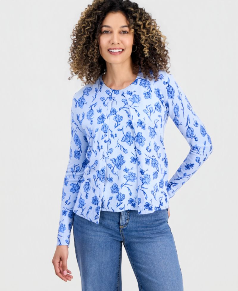 Petite Poetic Floral Button-Up Cardigan Sweater