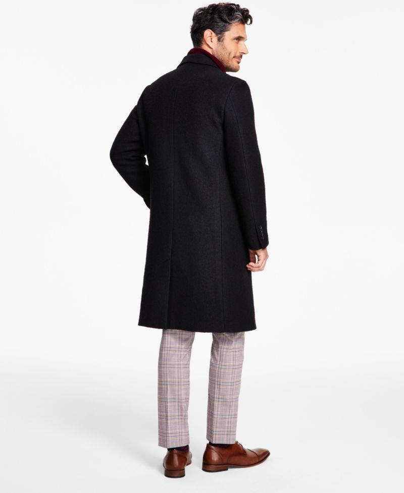 Men's Modern-Fit Solid Double-Breasted Overcoat