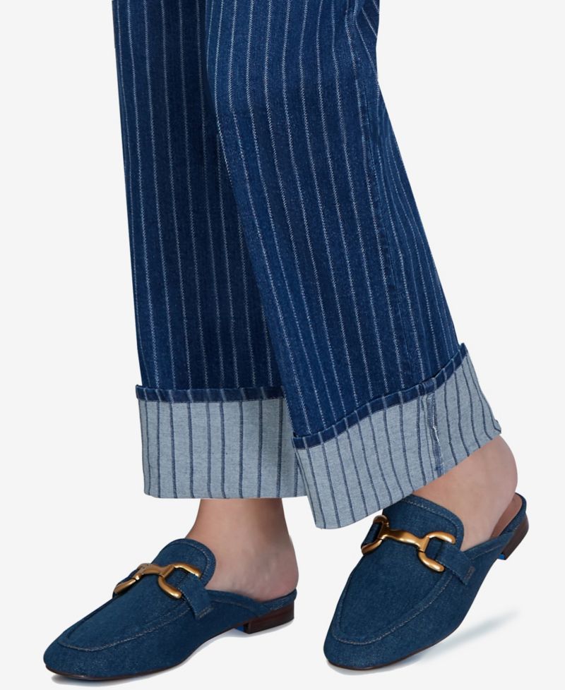 Petite Pinstripe Wide Cuff Jeans