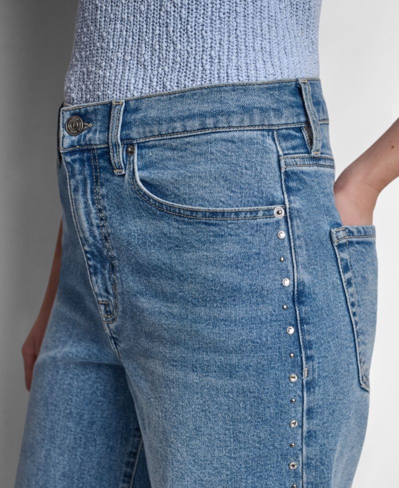 Women's High-Rise Wide-Leg Outseam Studs Jeans