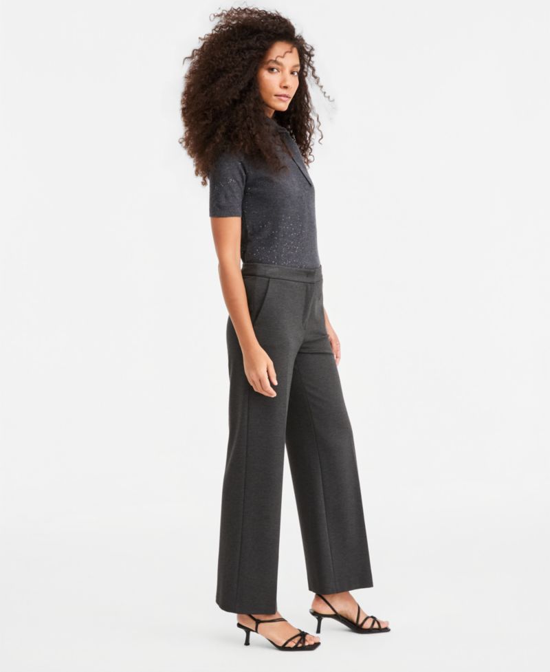 Women's Emmpalace High-Waist Straight Milan-Stitch Stretch Jersey Pants
