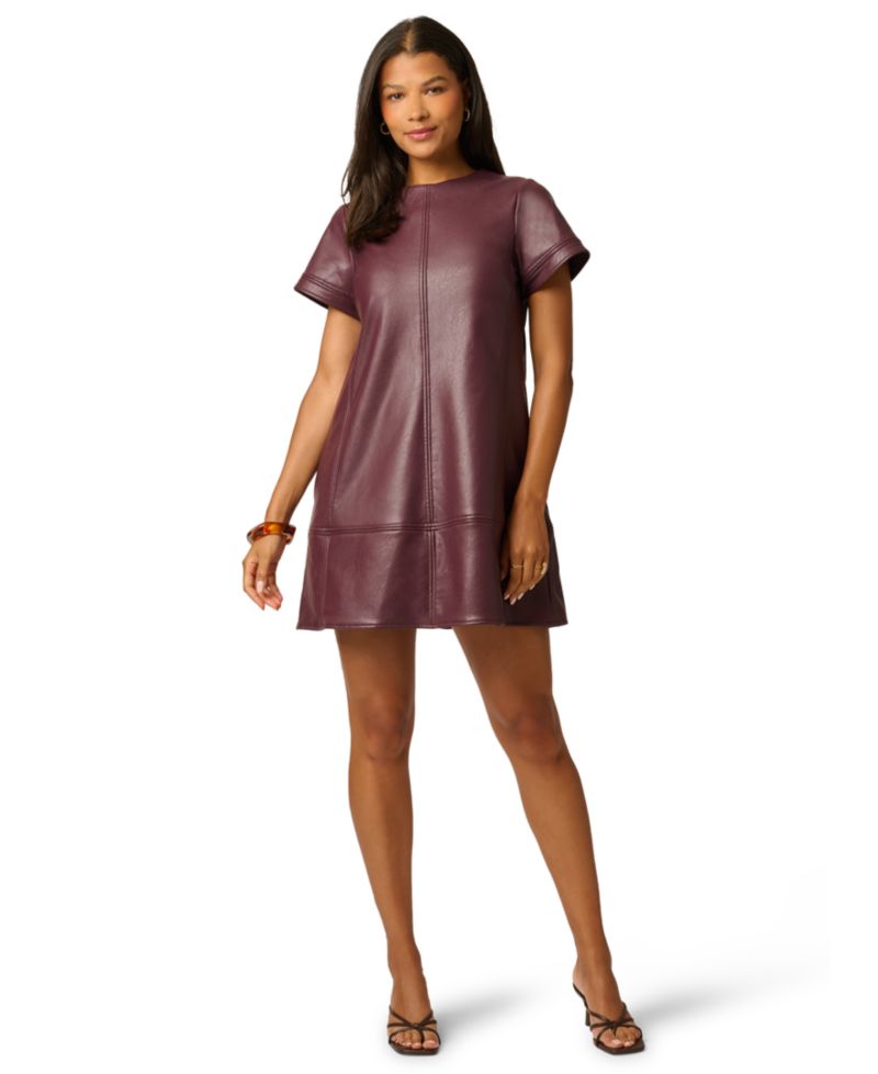 Women's Faux Leather Shift Dress with Pockets
